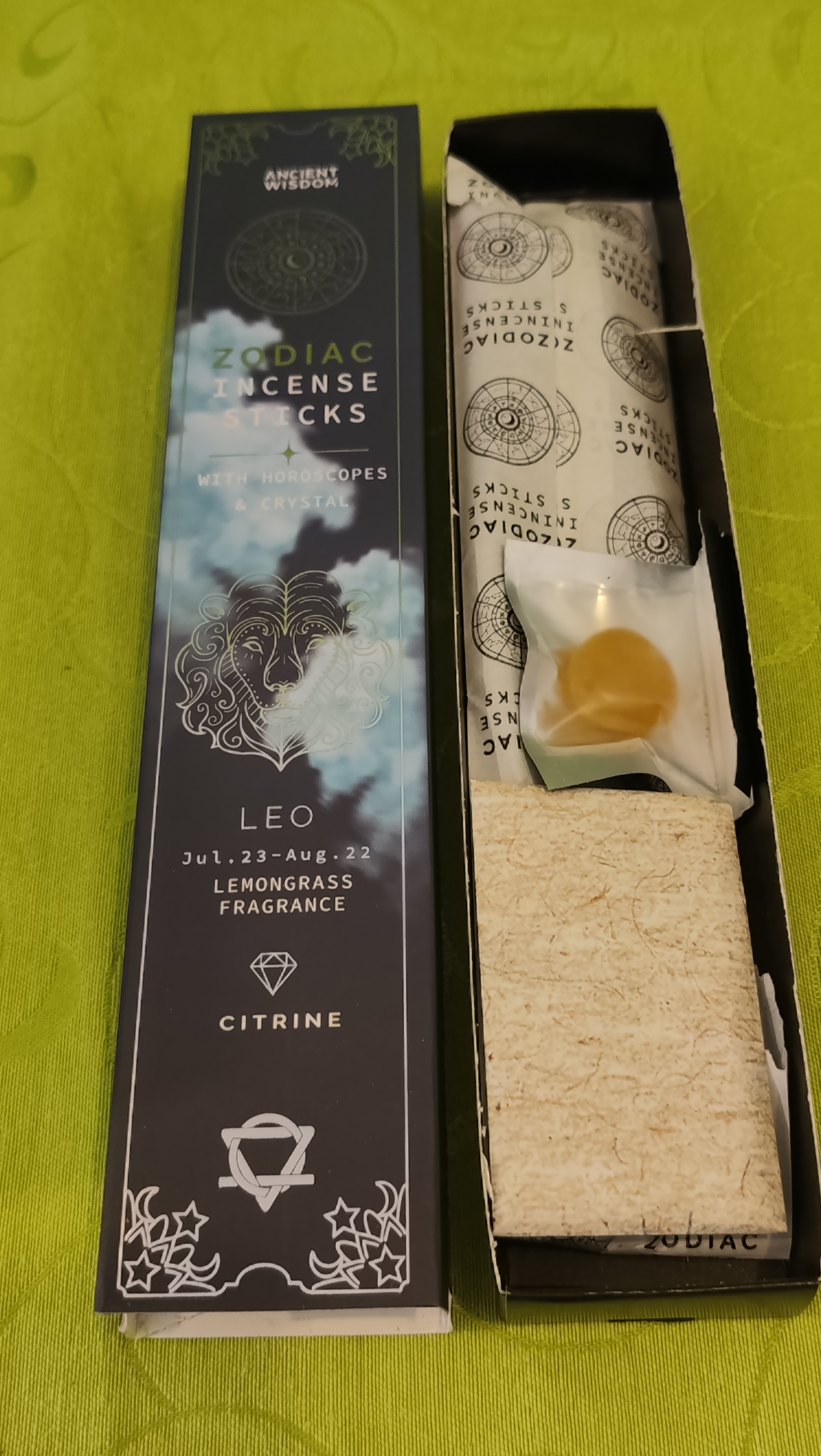 (imagem de) Incenso do Zodíaco Leão (Erva-Príncipe) + Cristal Citrino