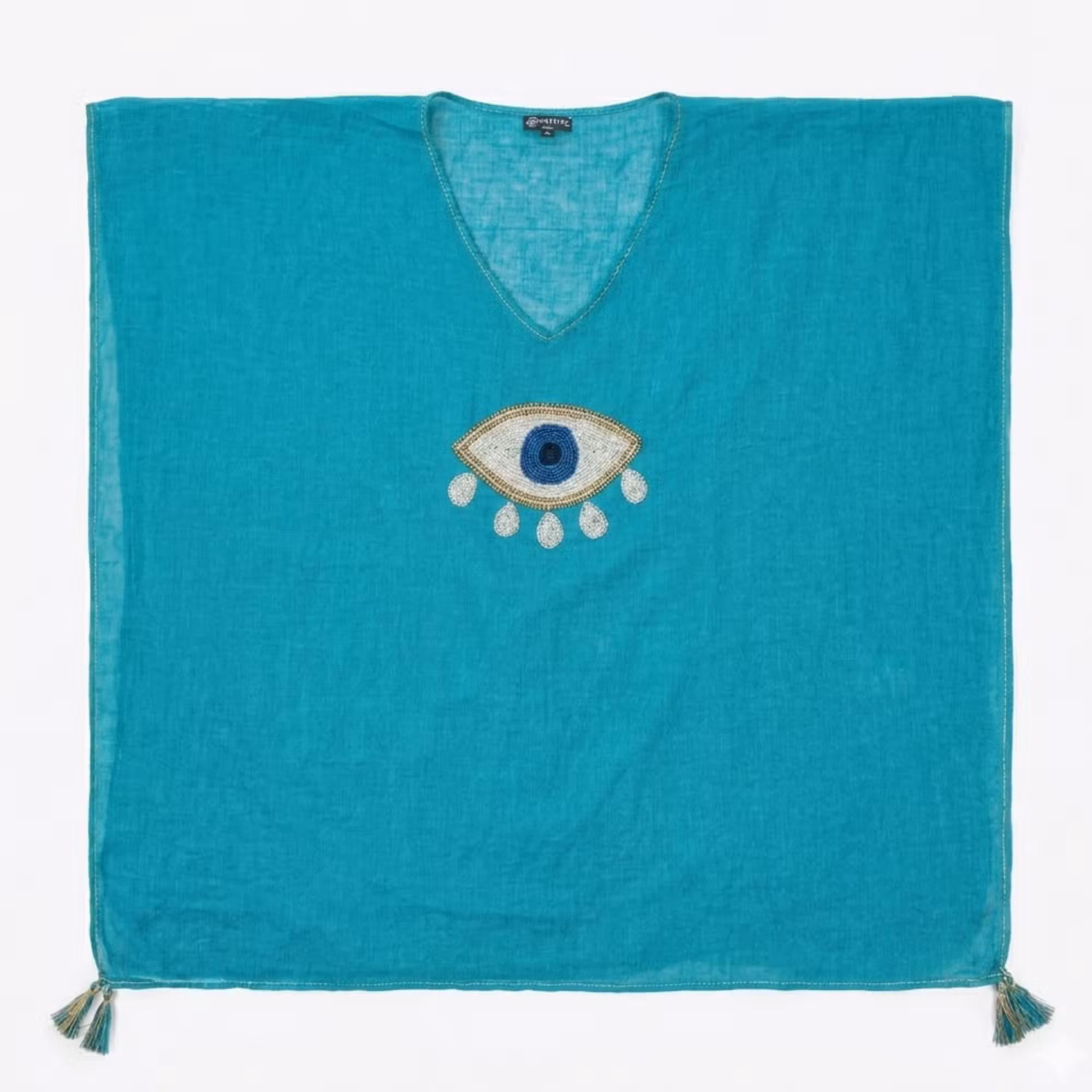 (imagem de) Nomad Sari - Kaftan Turquesa com Ouro & Branco - Olho Grego