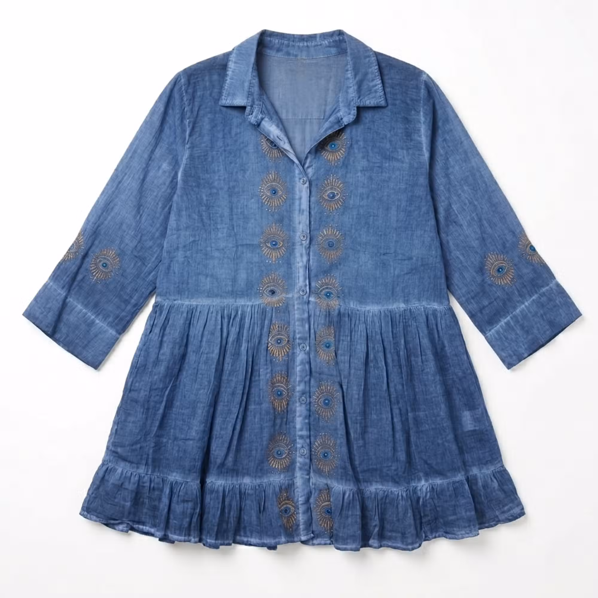 (imagem de) Nomad Sari - Vestido Túnica Azul Acizentado com Olho Grego
