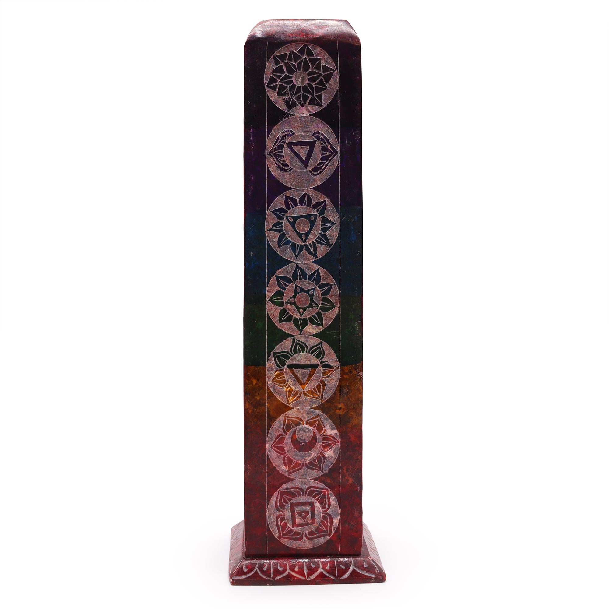 (imagem de) Porta-Incenso de Pedra-Sabão com Torre Quadrada 25cm - 7 Chakras
