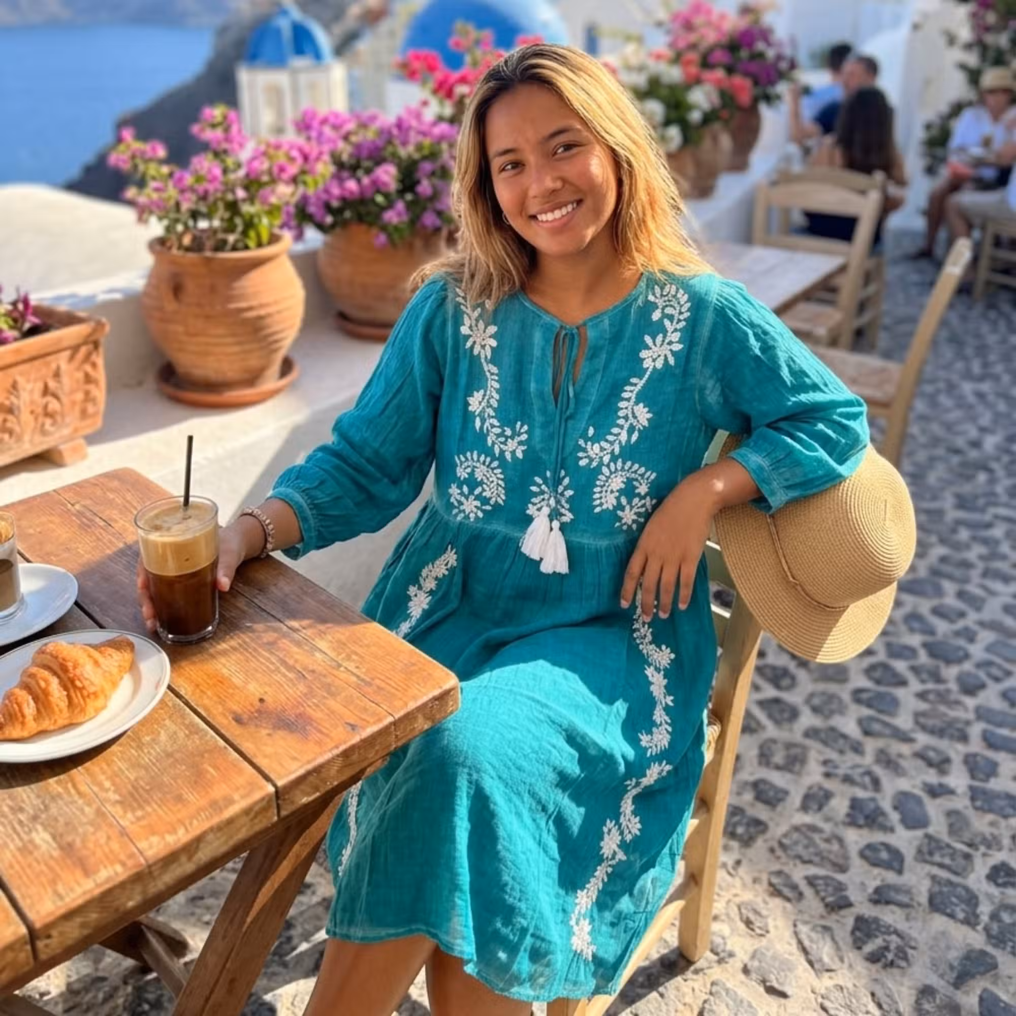 (imagem de) Nomad Sari - Vestido Turquesa com Bordado & Franjas