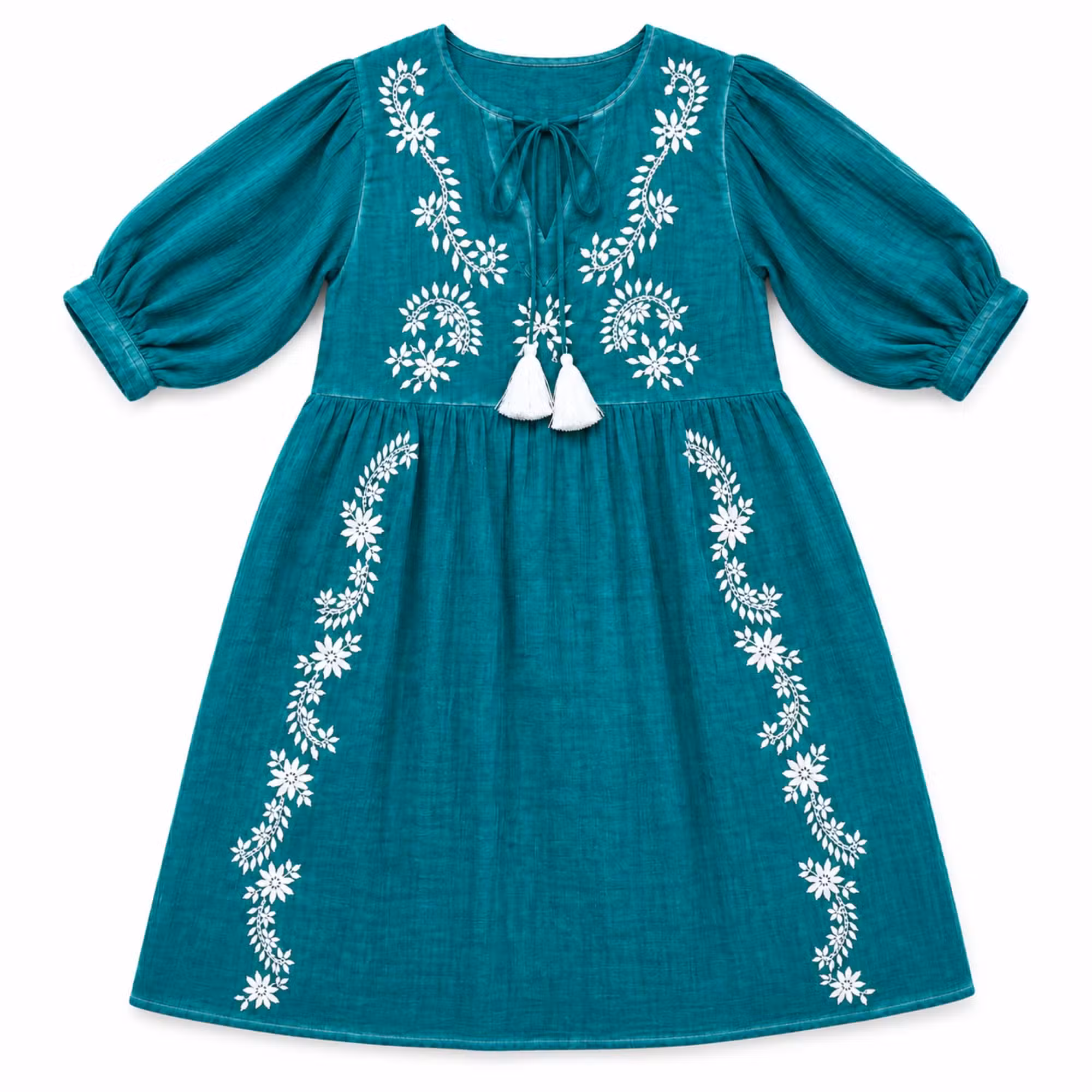 (imagem de) Nomad Sari - Vestido Turquesa com Bordado & Franjas