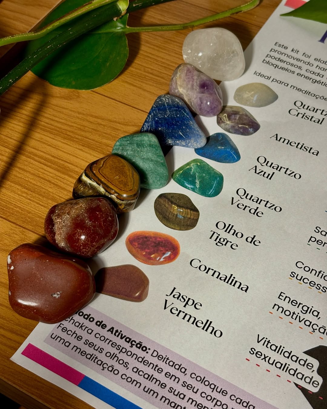 Uma coleção dos 7 cristais essenciais para iniciantes dispostos em harmonia.